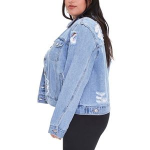 Forever 21 Plus Distressed Denim Jean Jacket Button Front Size 2X
